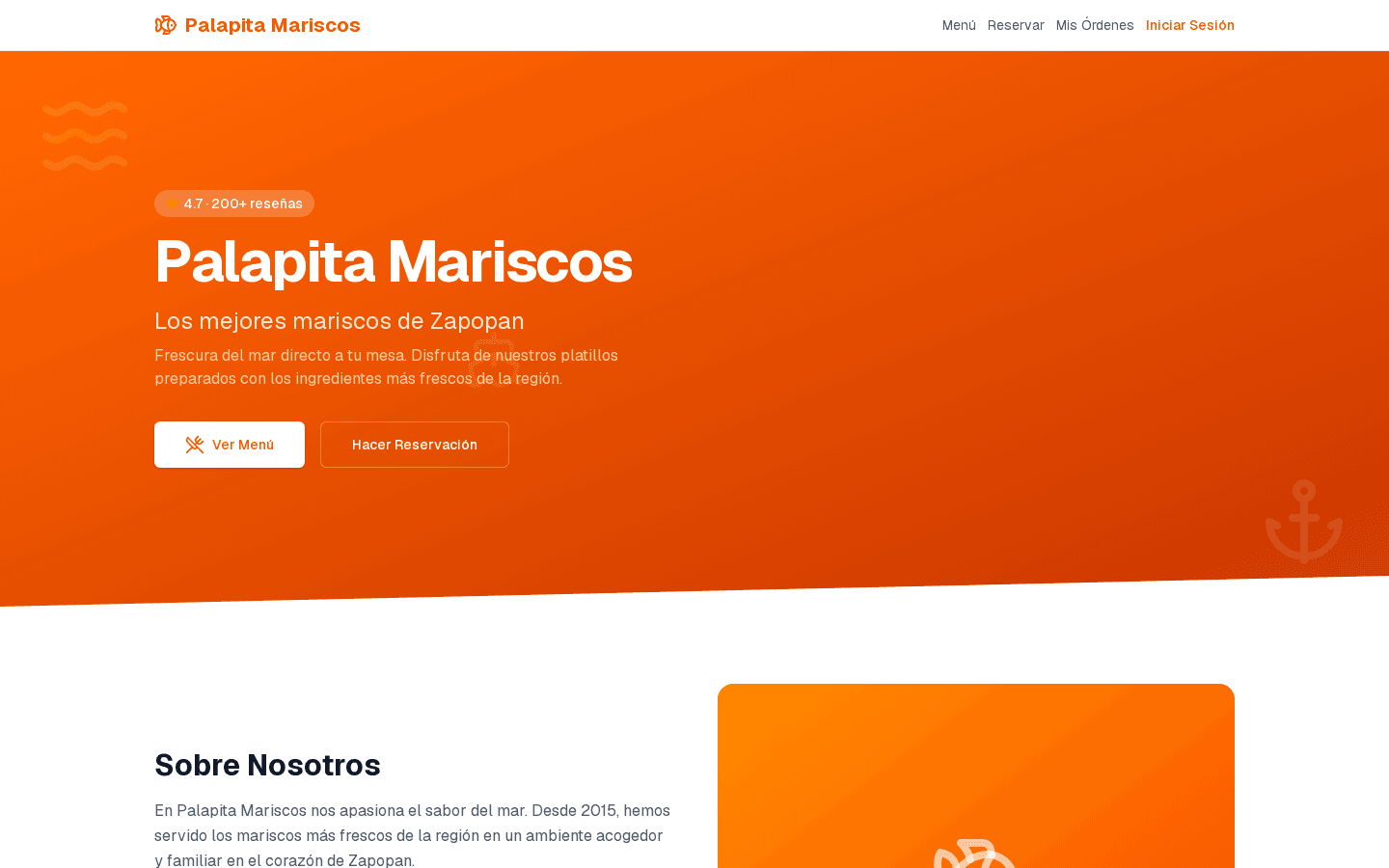 Sitio de Palapita Mariscos, un cliente en producción